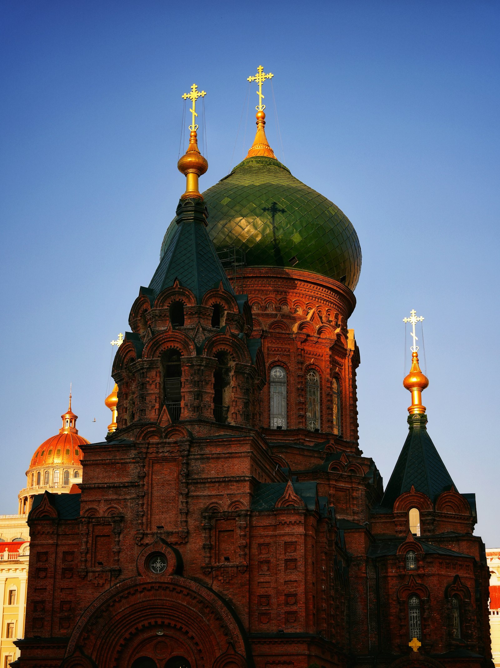 Saint Sophia Cathedral’s green dome and brick architecture in Harbin